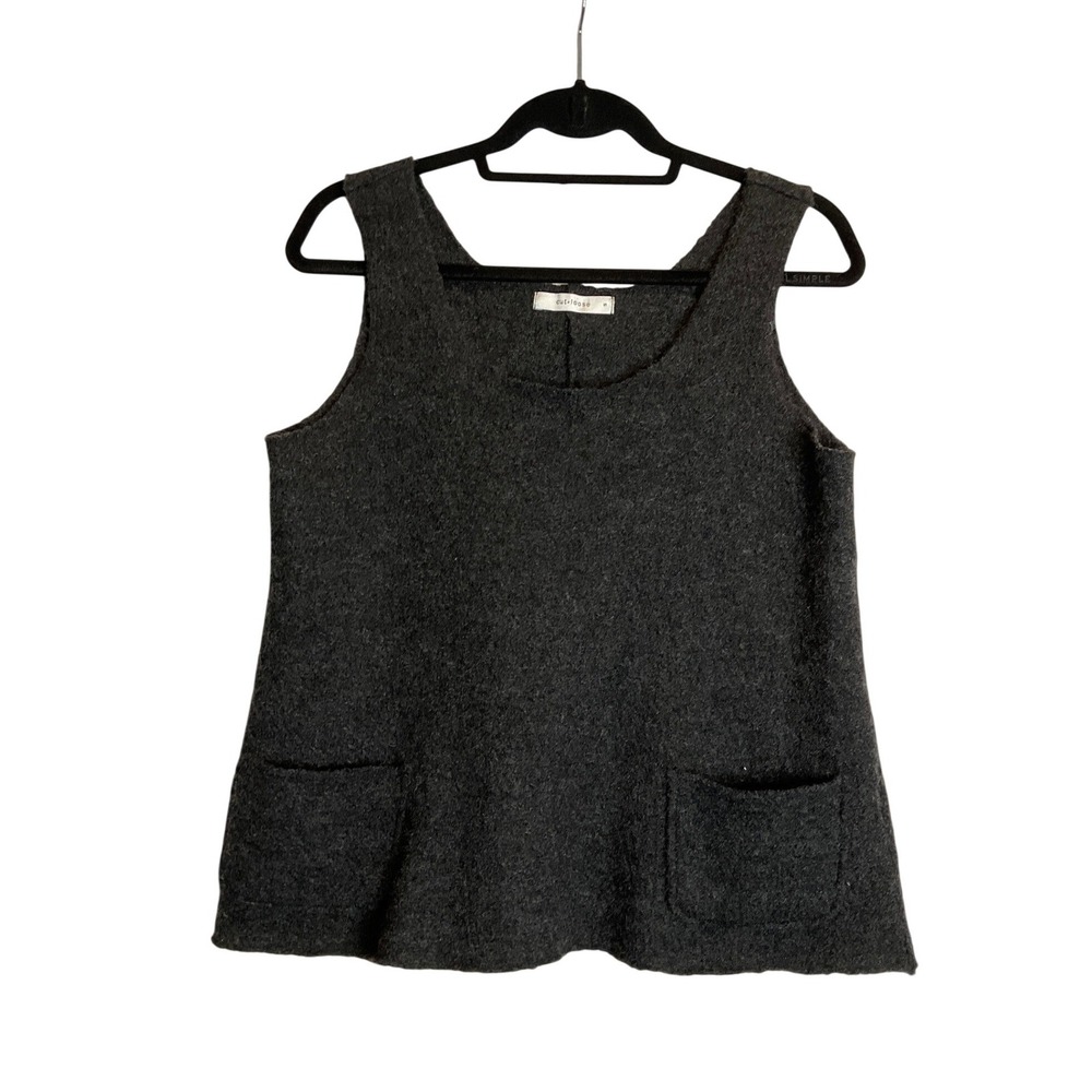 Cut Loose Wool Cropped Pullover Sweater Top Sleeveless Front Pockets Lagenlook S